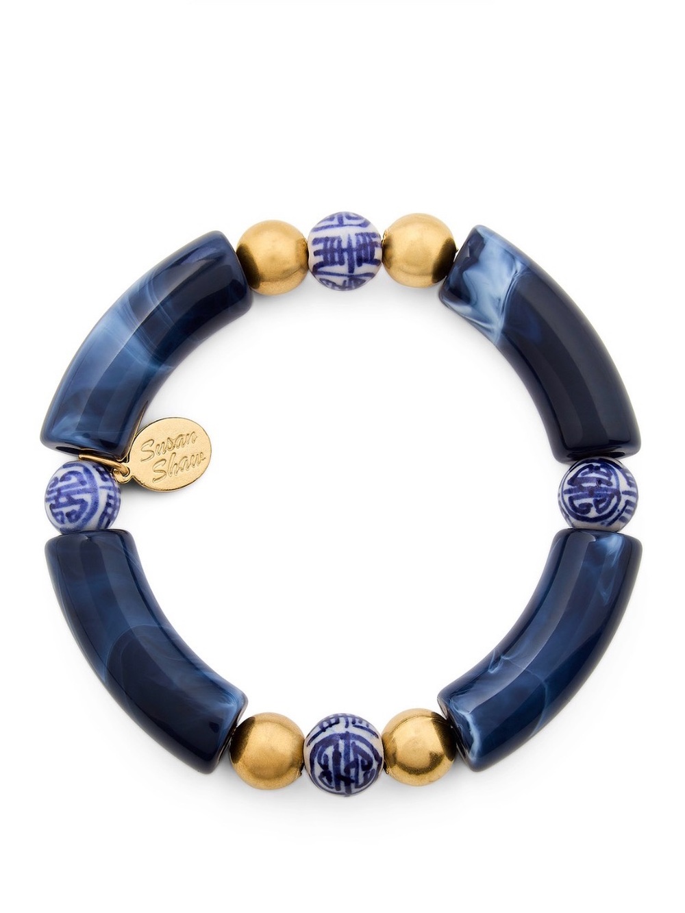 Susan Shaw Navy and Gold Bead Stretch Bracelet, NWT